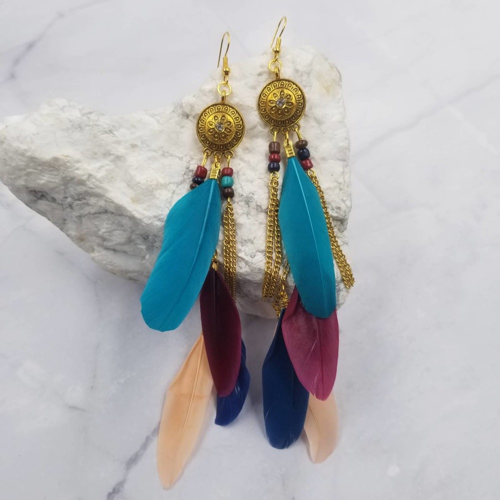 Boho Feather Chain Fringe Earrings